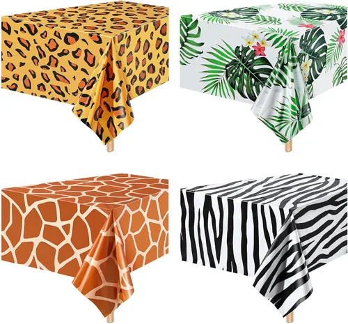Miniatura 9 de Mantel de safari de animales con temática de animales de la selva, diseño de jirafa, tigre y cebra, mantel de hojas tropicales, suministros