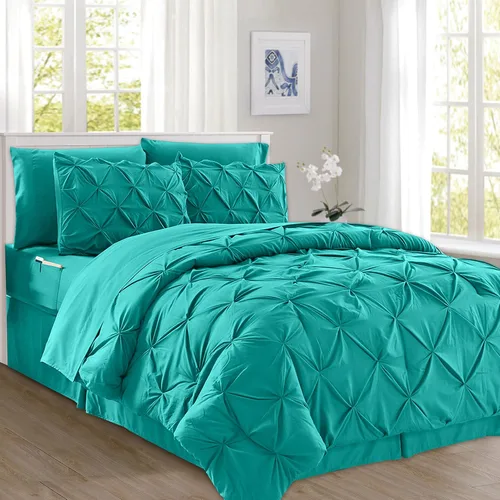 Miniatura 16 de Elegant Comfort Juego de edredón con pliegues pinzados de 8 piezas - Cama completa en una bolsa para todas las estaciones, incluye juego de sábanas