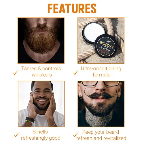 Miniatura 4 de Woody's Bálsamo para barba 2 en 1 para hombres – Suavizante de barba para hombres y cera de estilo, acondicionador e hidratante de cera de abeja