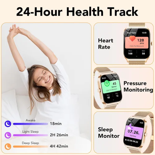 Miniatura 5 de CASCHO Relojes inteligentes para mujer (Android/iOS), reloj inteligente HD de 1.85 pulgadas con llamadas/mensajes/control de voz AI, monitor