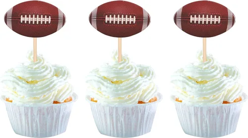 Miniatura 10 de Oh Baby - Juego de 24 adornos para cupcakes de fútbol americano con purpurina para decoración de cupcakes de fútbol americano para superrugby