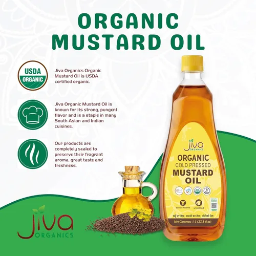 Miniatura 3 de Aceite de mostaza orgánico Jiva Organics 1 litro (33.8 onzas) - Sin GMO, Premium, prensado en frío