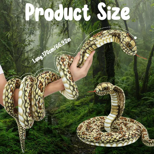 Miniatura 2 de Romart Animales de peluche de serpiente Cobra de 67 pulgadas, gran juguete de peluche realista de Cobra, animales de peluche gigantes y realistas