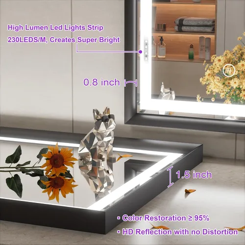 Miniatura 2 de Espejo LED de 24 x 32 pulgadas para baño, 3 temperaturas de color (3000 K/4500 K/6000 K), antiniebla, regulable, función de memoria, espejo de baño