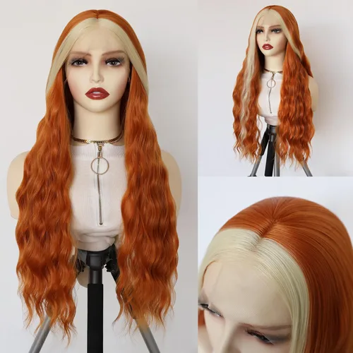 Miniatura 14 de Pelucas de encaje frontal sintéticas largas y rizadas de color gris para mujeres, parte central, línea natural del cabello, pelucas de encaje