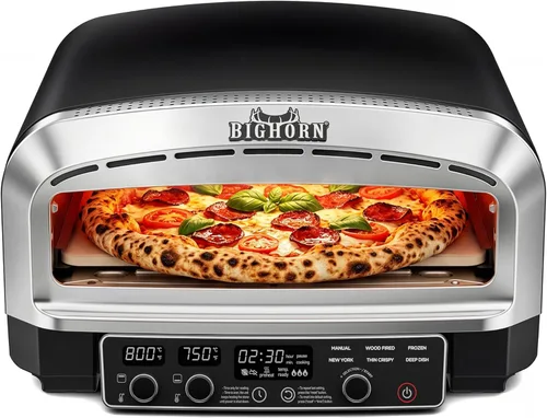 Horno de Pizza para Interior BIG HORN OUTDOORS, Horno de Pizza Eléctrico de 14 Pulgadas de Encimera con 6 Modos Preestablecidos, Máquina Perfecta