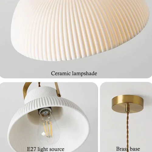 Miniatura 7 de Luces colgantes de isla de cocina de mediados de siglo, lámpara colgante de cerámica blanca nórdica, lámpara colgante de latón cepillado dorado