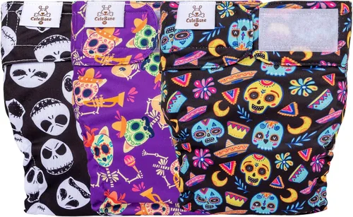 CuteBone - Pañales lavables de Halloween para perras sin agujero para la cola, paquete de 3 pañales reutilizables para período de entrenamiento