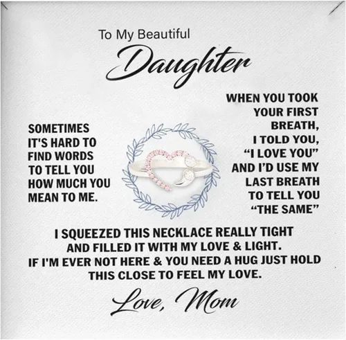 Miniatura 6 de To My Beautiful Daughter - Anillo personalizado de aleación, juego de collar de diamantes para uso diario, con tarjeta de mensaje y caja de regalo