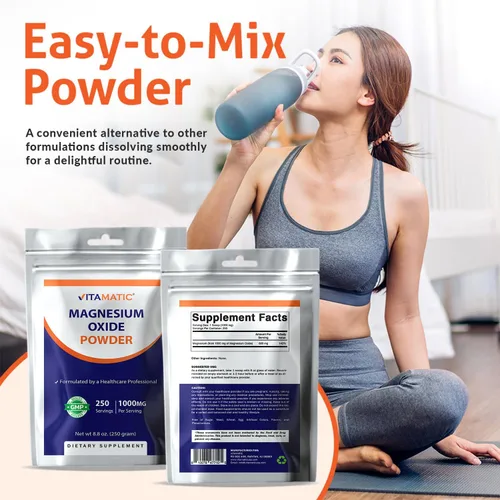 Miniatura 3 de Vitamatic Polvo de óxido de magnesio – 1000 mg por porción – 250 porciones – Suplemento de magnesio de alta absorción – 600 mg de magnesio elemental