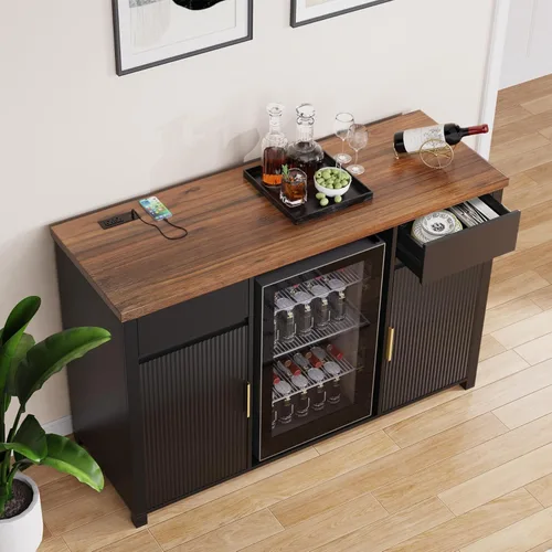 Miniatura 7 de GDLF Armario grande para barra de café con espacio para refrigerador, mini gabinete para refrigerador con almacenamiento de vino, mesa de aparador