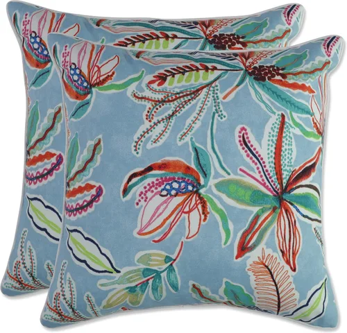 Miniatura 4 de Pillow Perfect Almohadas botánicas para interiores y exteriores, 2 unidades, acento, 16.5 x 16.5 pulgadas, naranja Sunny Daze