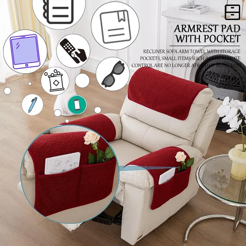 Miniatura 3 de Funda para reposabrazos de sofá, funda para reposabrazos de silla reclinable, funda de terciopelo de cordero, antideslizante, protector de muebles