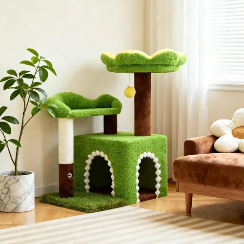 WOOCHPET Árbol de flores para gatos con condominio para gatos de interior, torre para gatos de 29 pulgadas con poste rascador de sisal y percha