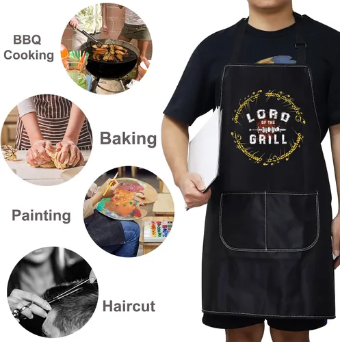 Miniatura 6 de WZMPA LOTR Delantal de cocina para fanáticos de la película, regalo de Lord Of The Grill Delantal ajustable con bolsillos para cocinar a la parrilla
