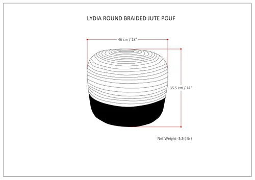 Miniatura 3 de SIMPLIHOME Lydia Puf redondo – 18 pulgadas de ancho trenzado a mano otomano de yute en azul marino y natural, taburete bohemio o asiento adicional
