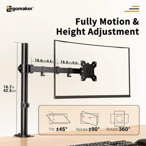 Miniatura 2 de ERGOMAKER – Soporte de escritorio para monitor único, soporte de monitor se ajusta a pantallas LCD de 13" a 27", brazo de pantalla completamente