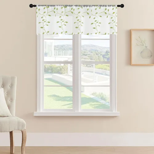 Miniatura 22 de MRTREES Cenefa de cortina transparente de Navidad, 2 paneles de cortinas bordadas con hojas pequeñas de 54 x 16 pulgadas, bolsillo para barra