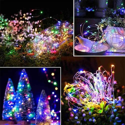 Miniatura 2 de Paquete de 2 luces de hadas que funcionan con energía solar, 39 pies, 100 luces LED de alambre plateado, impermeables, mini luciérnagas