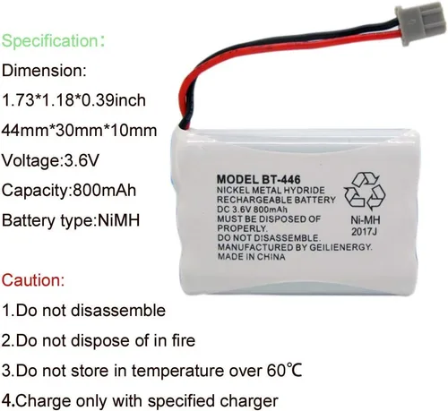 Miniatura 2 de BT446 BT-446 - Batería de teléfono compatible con Uniden BBTY0503001 BT-1004 BT-1005 GE-TL26402 BT-504 CPH-488B 3.6V 800mAh (paquete de 2)