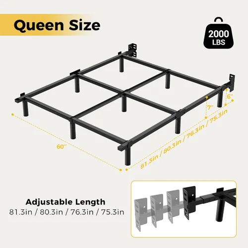 Miniatura 2 de Awesofurni Marco de Cama Individual, Marco de Cama de Metal Basics de 7 Pulgadas, Base Resistente de 9 Patas para Somier y Colchón, Sin Ruido, Fácil