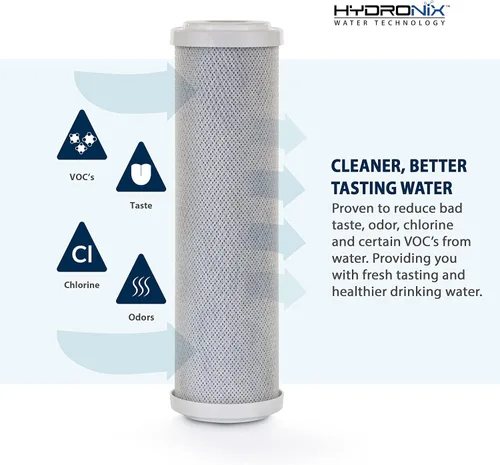 Miniatura 5 de Hydronix CB‑25‑1005 Filtro de agua de bloque de carbono de coco para toda la casa – Cartucho de repuesto de 5 micras para sistemas de RO y agua