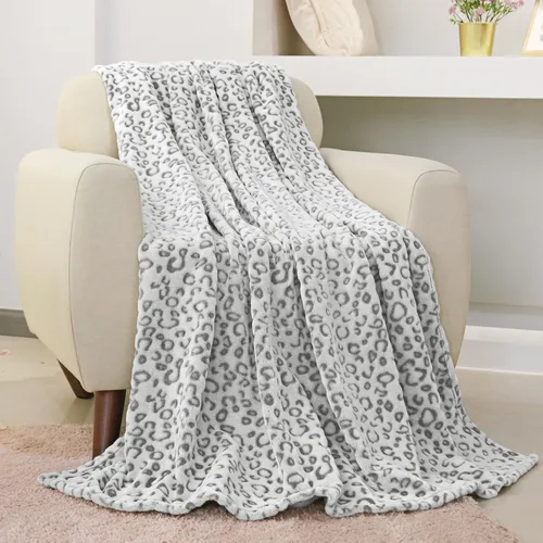 FY FIBER HOUSE - Manta de forro polar de franela con diseño de leopardo gris, colcha de microfibra ligera y acogedora para adultos, 60 x 80 pulgadas