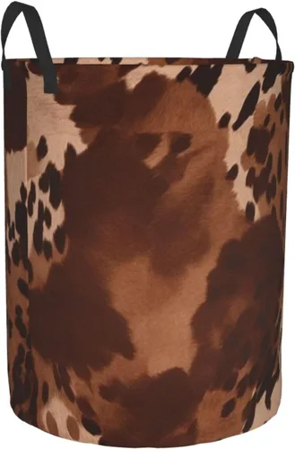 Miniatura 2 de brown cowhide art print Circular Hamper Waterproof Storage Bin Organizer Basket Laundry Hamper With Handles For Clothes Toys Small