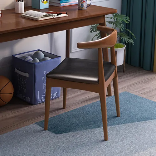 Miniatura 8 de Silla de comedor de madera maciza con acabado de nogal de mediados de siglo, modernas sillas de comedor tapizadas de piel sintética con respaldo