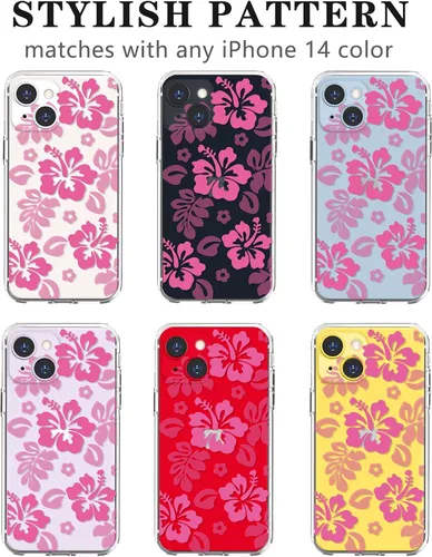 Miniatura 5 de Lovmooful Funda compatible con iPhone 14, bonito diseño transparente de flores de hibisco con estampado floral para niñas y mujeres, TPU suave a