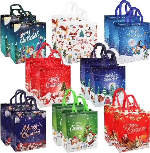 PARSUP 16 bolsas grandes de regalo de Navidad, bolsas de mano con asas, bolsas de regalo de Navidad, bolsas de Navidad multifuncionales no tejidas