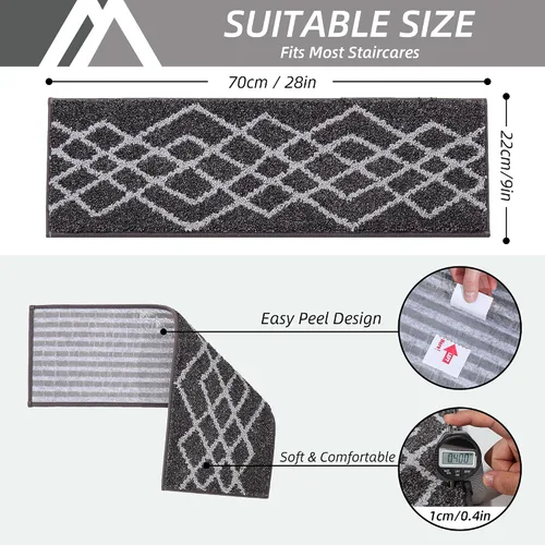Miniatura 2 de COSY HOMEER Pisadas de Escalera Suaves Antideslizantes Alfombra 28inX9in Corredores de Escalera para Interiores para Escalones de Madera, Alfombras