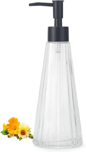 Miniatura 9 de IVAILEX Dispensador de jabón de manos de 10 oz/10.1 fl oz para baño, dispensador de jabón de cocina, dispensador de jabón de vidrio con bomba dorada