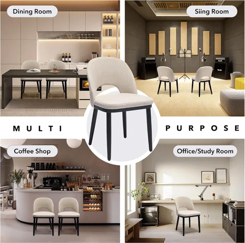 Miniatura 9 de Garvee Juego de 4 sillas de comedor de madera, silla tapizada para cocina, comedor, moderna tela de lino, silla de cena con pies