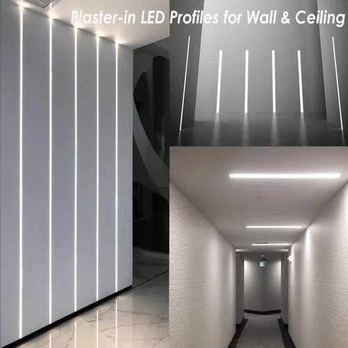 Miniatura 6 de Canal de aluminio LED de yeso, paquete de 6 unidades, 3.3 ft/3.3 pies, perfil de canal LED de aluminio para paneles de yeso sin bordes con tapa