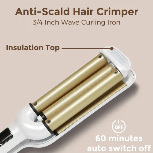 Miniatura 4 de Ondulador de pelo ondulado de 3/4 pulgadas, rizador de 3 barriles profundos, rizador de cerámica, temperatura ajustable, rizador de pelo ligero