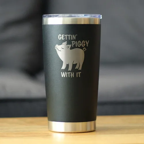 Miniatura 2 de Gettin Piggy - Vaso de café aislado con tapa deslizante, taza aislada de acero inoxidable, regalos de café con temas de cerdo, color negro