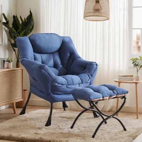 Miniatura 11 de Silla perezosa con otomana, silla de descanso moderna y grande con reposabrazos y reposapiés, silla de lectura con otomana, silla de sofá de ocio