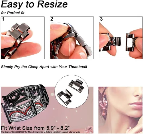 Miniatura 5 de Pulsera de cristal de lujo compatible con Apple Watch Band 38/40/41/42/44/45/46/1.929 in, iWatch Series 11/10/9/8/7/6/5/4, correa de metal hueco