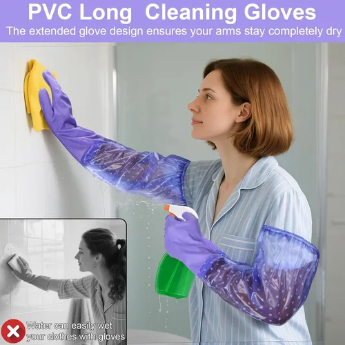 Miniatura 6 de XANGNIER Guantes largos para limpiar el baño, guantes impermeables resistentes a los productos químicos, longitud del codo, brazo completo de PVC 1