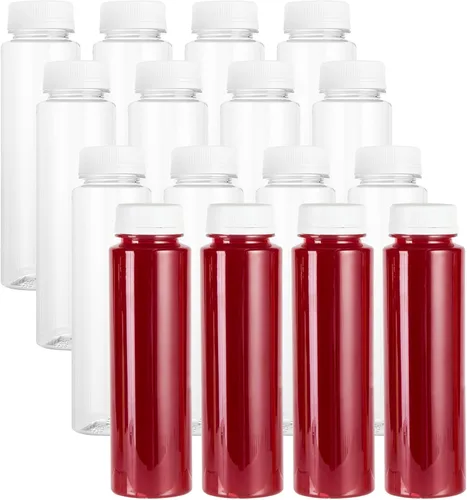 Miniatura 3 de Botella de plástico transparente redonda de 8 onzas para jugo prensado en frío - con tapa de seguridad, libre de BPA - 5,7 x 5,7 x 24,8 cm - caja