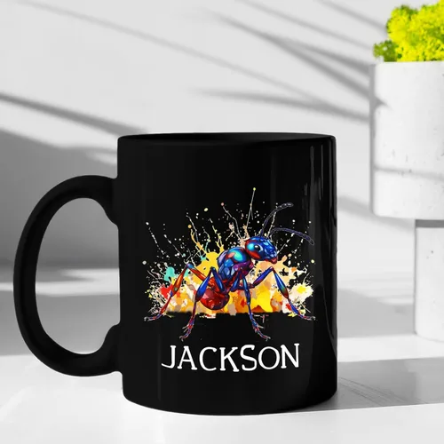 Miniatura 3 de Taza de café negra de hormigas personalizada de 11 onzas, 15 onzas, taza de café de hormigas personalizada con nombre, taza de té de cerámica