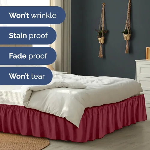 Miniatura 5 de Falda de cama envolvente con volantes, color burdeos, para camas de tamaño matrimonial con altura de 30 cm CGK Linens - Falda de cama plisada con 25