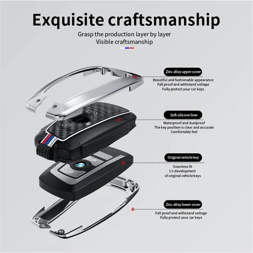 Miniatura 5 de Funda para llavero, llavero, carcasa de metal compatible con BMW 1 3 4 5 6 7 Series X3 X4 M5 M6 GT3 GT5 (Gunmetal y fibra de carbono)