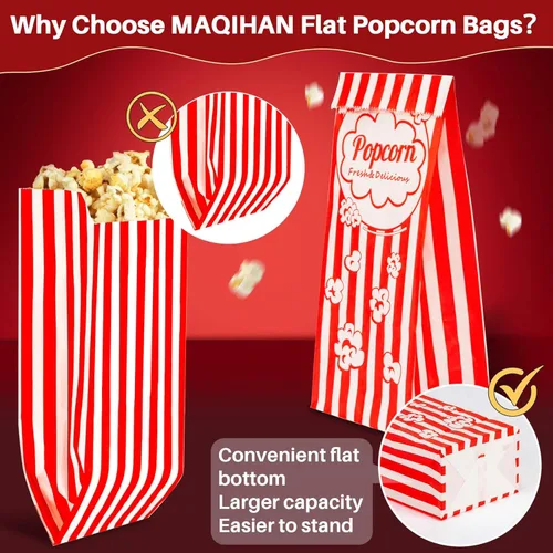 Miniatura 2 de MAQIHAN 200 bolsas de palomitas de maíz con parte inferior plana, pequeña bolsa de papel desechable para palomitas de maíz, contenedor de granos