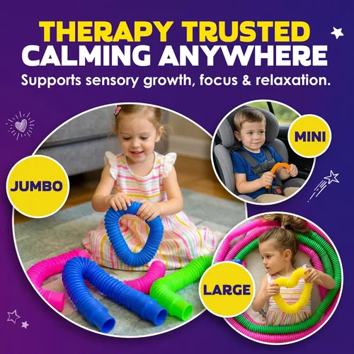 Miniatura 6 de Nutty Toys Tubos Pop - Paquete grande de 8 juguetes sensoriales - Aprendizaje STEM creativo para niños y niños pequeños - ¡Conecta y revienta! Los