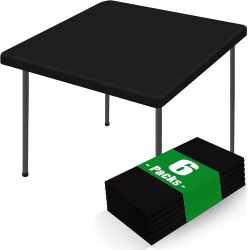 Moosfor Paquete de 6 manteles cuadrados de elastano, manteles elásticos ajustables para pícnic, cubierta de mesa de patio elástica lavable para Negro