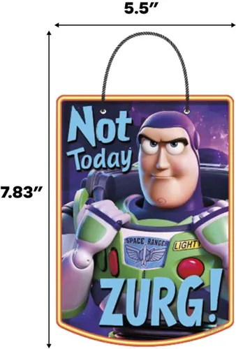 Miniatura 7 de Disney Pixar Toy Story Not Today Zurg - Decoración colgante de pared de metal, divertido letrero de Buzz Lightyear para el hogar u oficina
