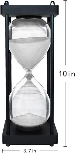 Miniatura 5 de Temporizador de reloj de arena de 60 minutos, marco de madera negro, temporizador de arena decorativo (arena blanca, tamaño grande)
