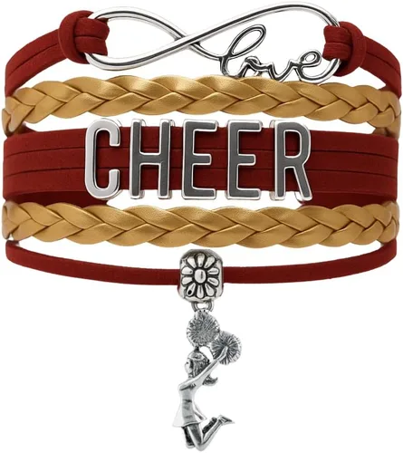 Sportybella Pulsera de animadora ajustable para niñas, diseño de infinito y amor, en colores del equipo, para animadoras (naranjanegro)